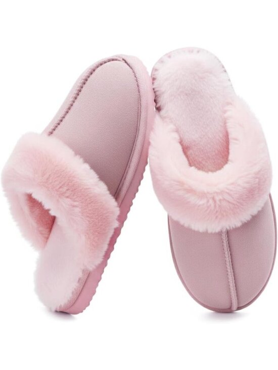 Shoes - Women Pink Cozy Faux Fur Winter Warm Memory Foam Slippers for Indoor Outdoo